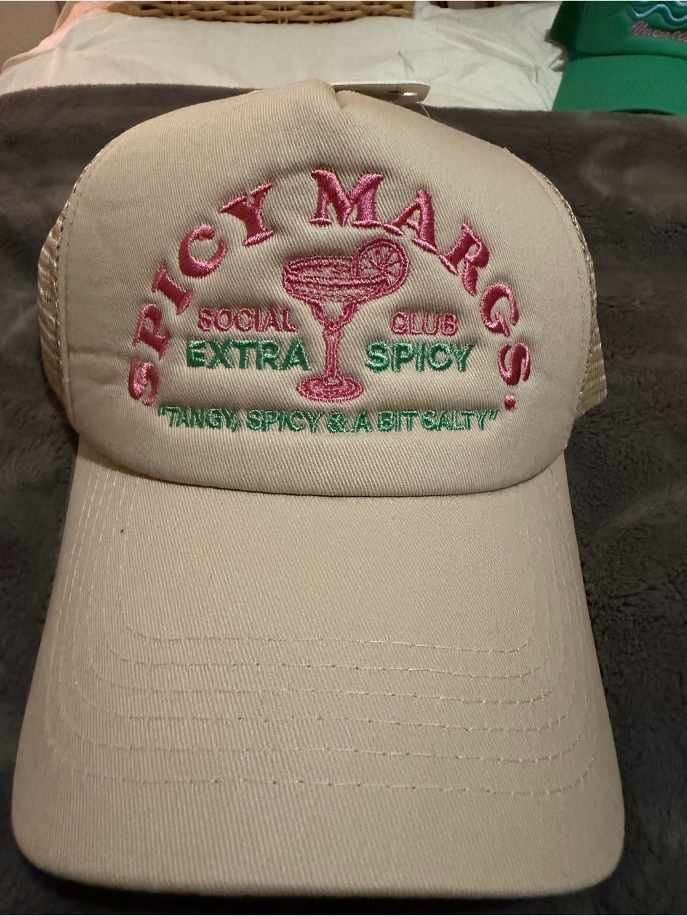 Altar'd State Tan Cap with Pink & Green Embroidery - Spicy Margs